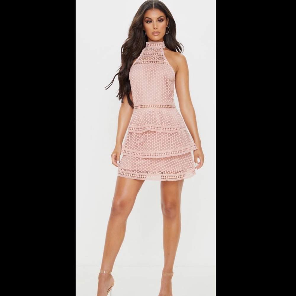 PLT Dusty pink lace panel tired dress